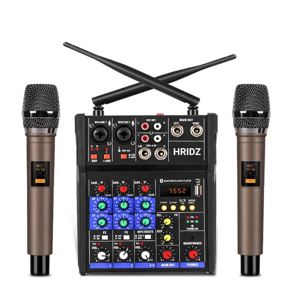 HRIDZ EMC-G04 Audio Mixer with UHF Wireless Microphone for DJ Karaoke PC Record 6