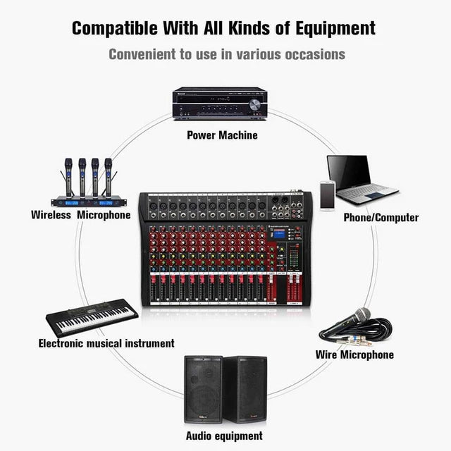 Hridz 12 Channel Mixing Console Live Studio Audio DJ Mixer Sound Board USB Interface 3