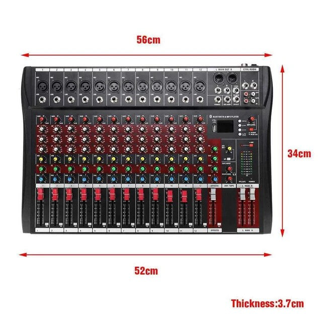 Hridz 12 Channel Mixing Console Live Studio Audio DJ Mixer Sound Board USB Interface 6