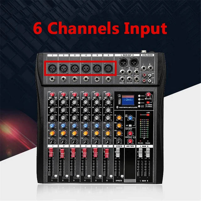Hridz 6 Channels Bluetooth Mixer DJ Live Studio Audio Mixer USB Console Amplifier AUX 4