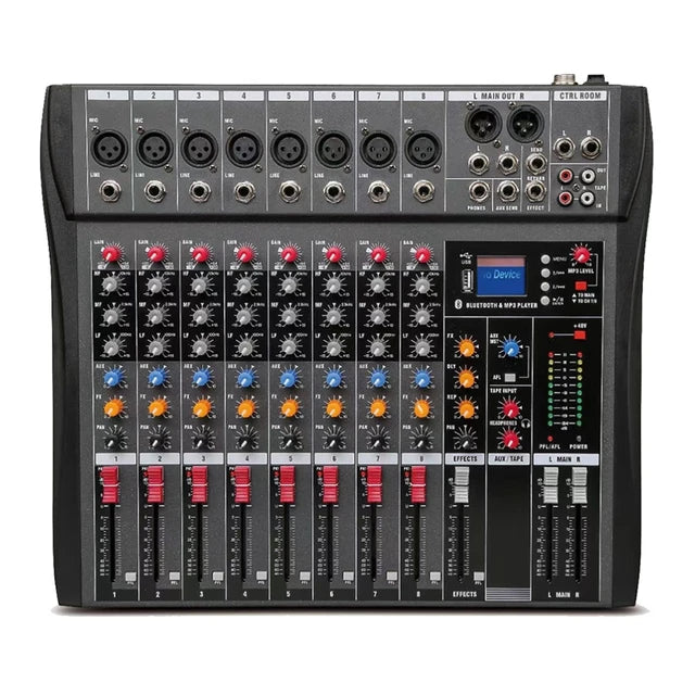 Hridz CT-80S Professional Audio Mixer – 8 Channels Bluetooth USB Mixer with Effects