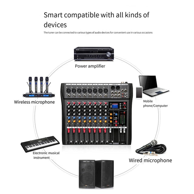 Hridz CT-80S Professional Audio Mixer – 8 Channels Bluetooth USB Mixer with Effects
