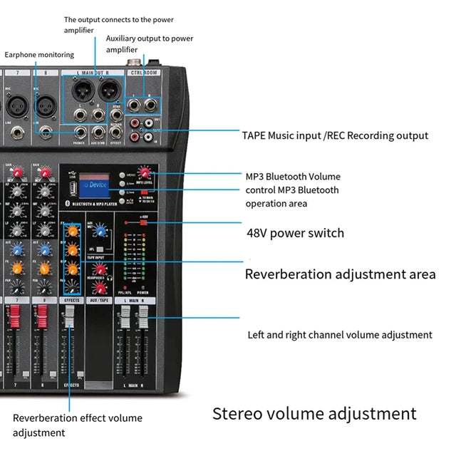 Hridz CT-80S Professional Audio Mixer – 8 Channels Bluetooth USB Mixer with Effects 3