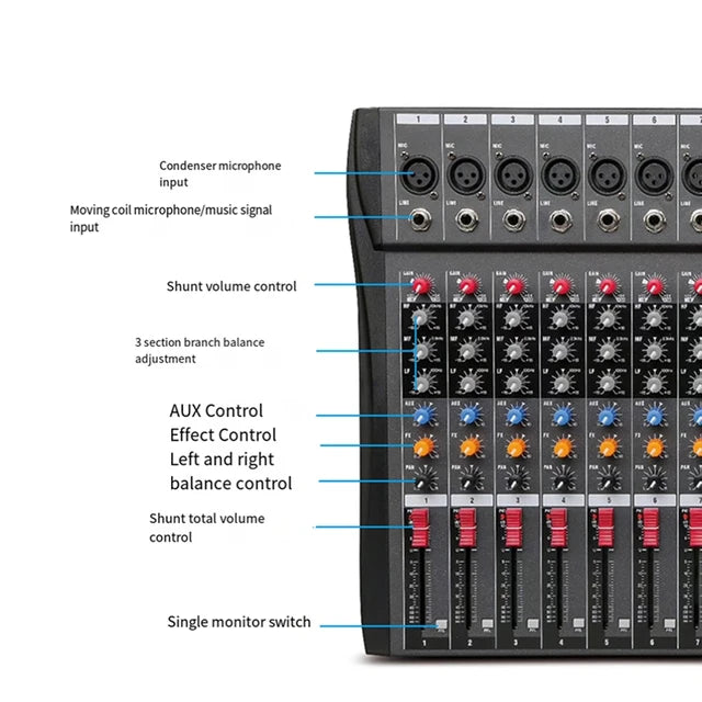 Hridz CT-80S Professional Audio Mixer – 8 Channels Bluetooth USB Mixer with Effects 5