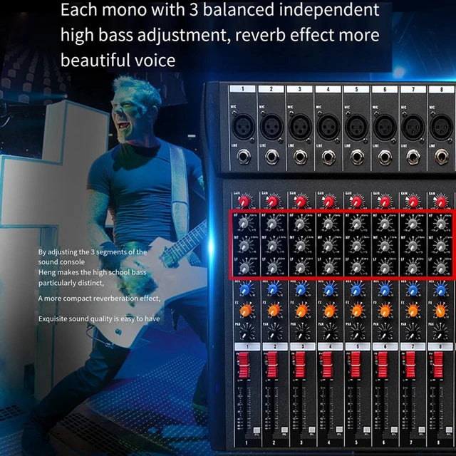 Hridz CT-80S Professional Audio Mixer – 8 Channels Bluetooth USB Mixer with Effects 6