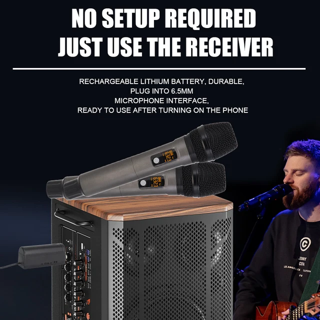 Hridz rechargeable UHF dual channel wireless microphone system for performances 3