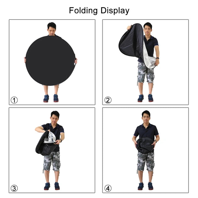 Hridz 110cm 5in1 portable light reflectors with Grip Translucent, Silver, Gold, White, and Black 3