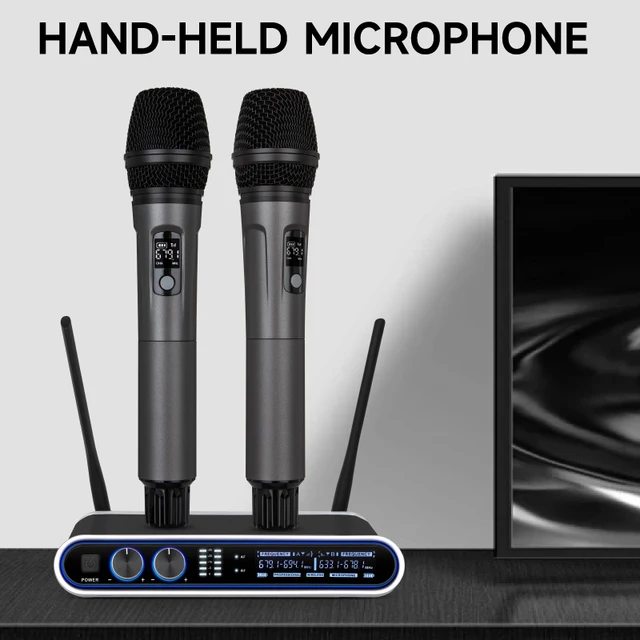 Hridz Wireless UHF Microphone Kit Dual Handheld Mics with 100m Range Receiver for Karaoke Meetings Parties 3