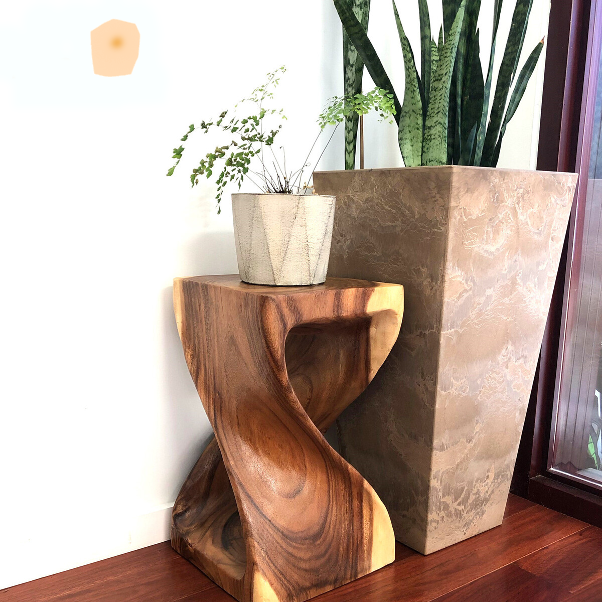 The Twist Raintree Wood Side Table/Corner Table/Planet Stand Clear Finish