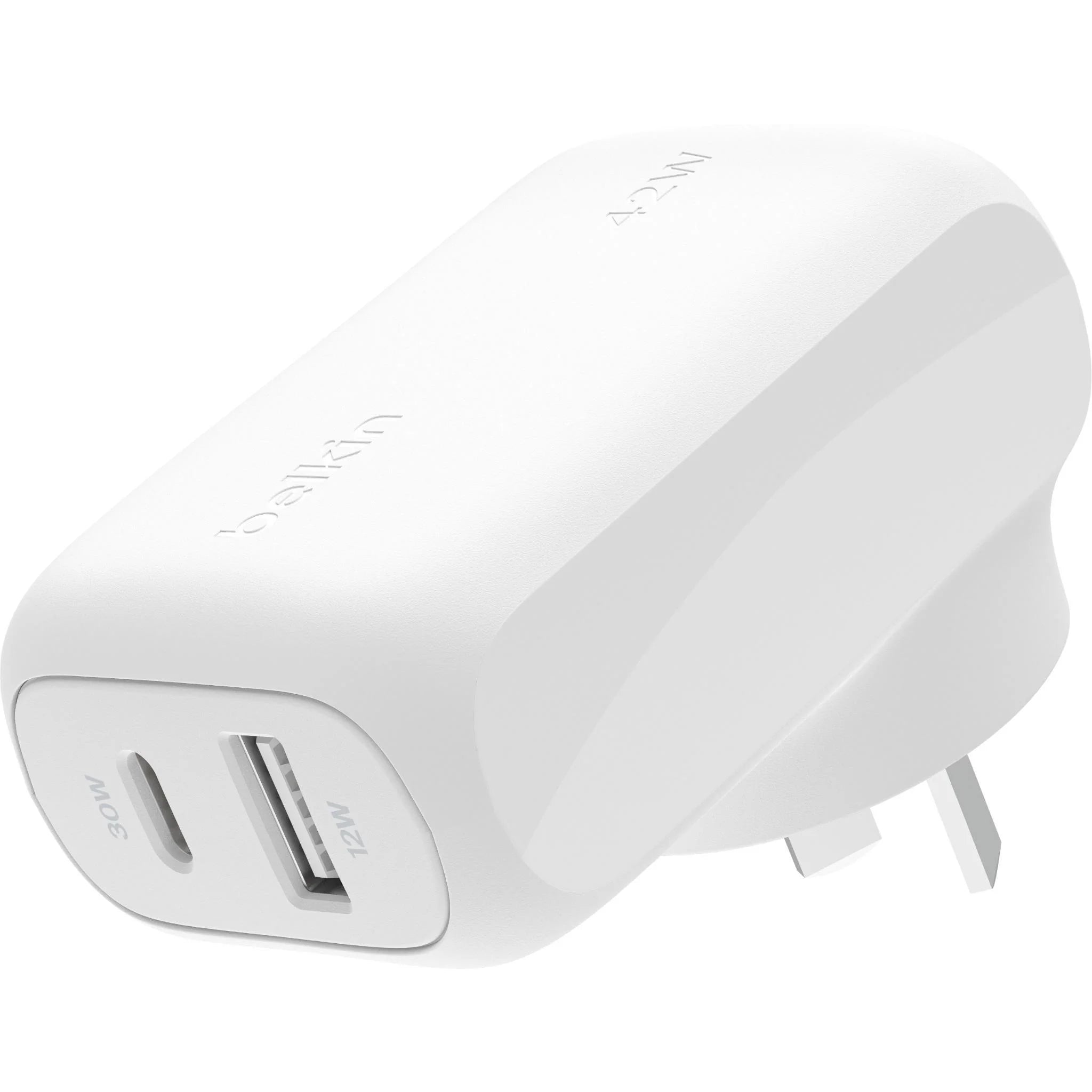 Belkin Dual PD Wall Charger with PPS - 42W Fast Charging for iPhone & Android, 1x USB-C (30W) & 1x USB-A (12W) - White 3