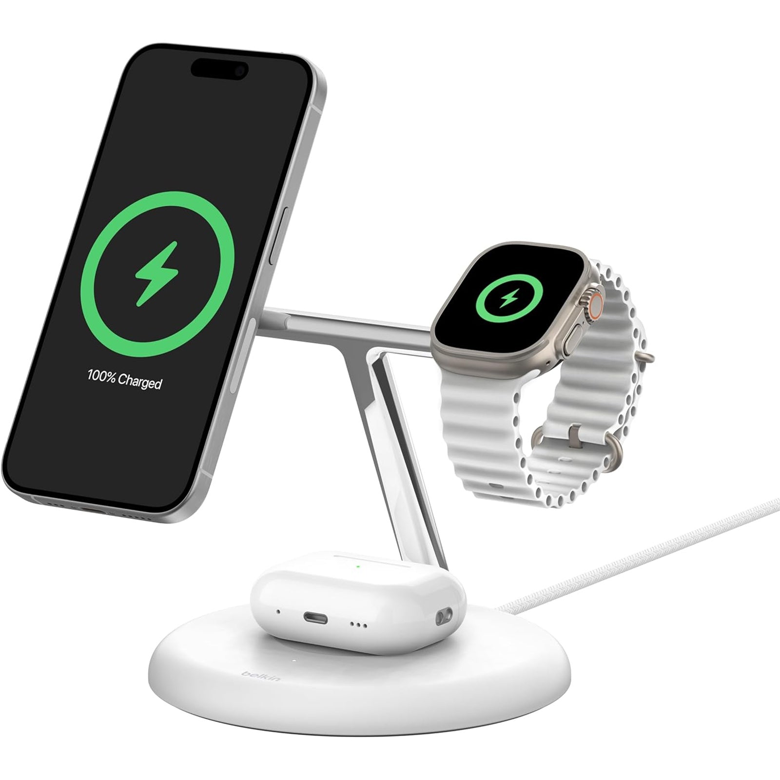 Belkin BoostCharge PRO 3-in-1 Qi2 15W Wireless Charger Stand MagSafe 2024 Model - White 4
