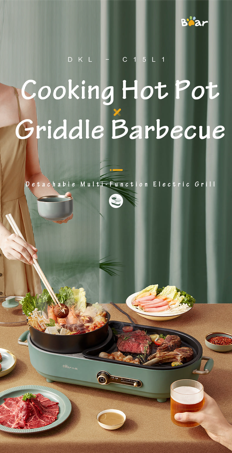 BEAR Multi-functional 2-in-1 Cooking Hot Pot And Griddle Barbecue Machine DKL-C15L1 3