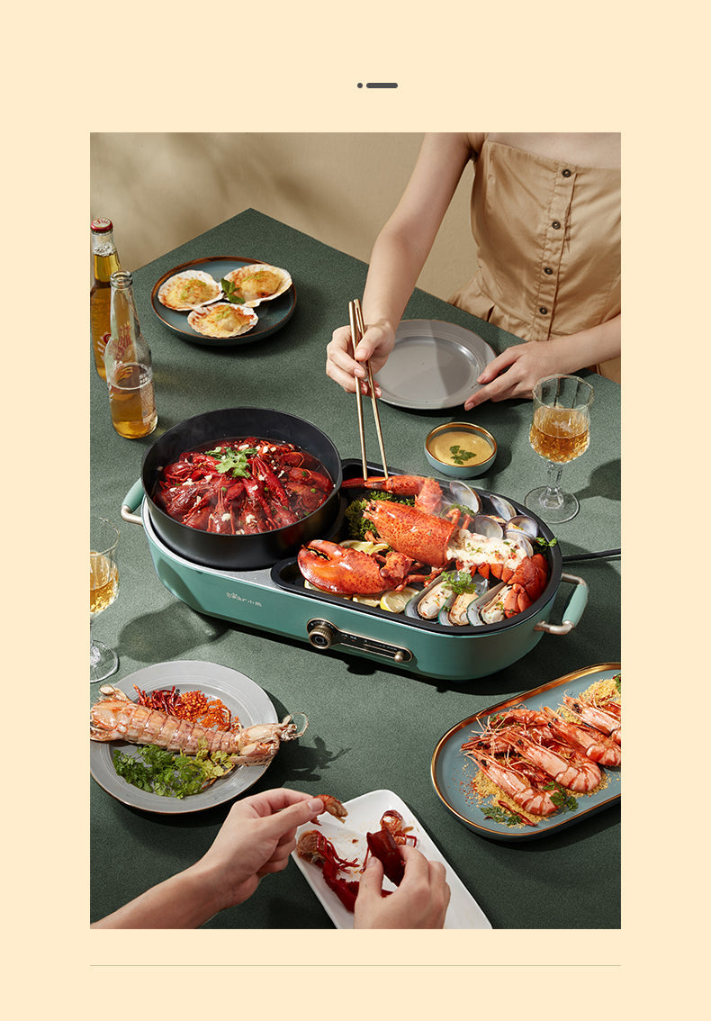 BEAR Multi-functional 2-in-1 Cooking Hot Pot And Griddle Barbecue Machine DKL-C15L1 12