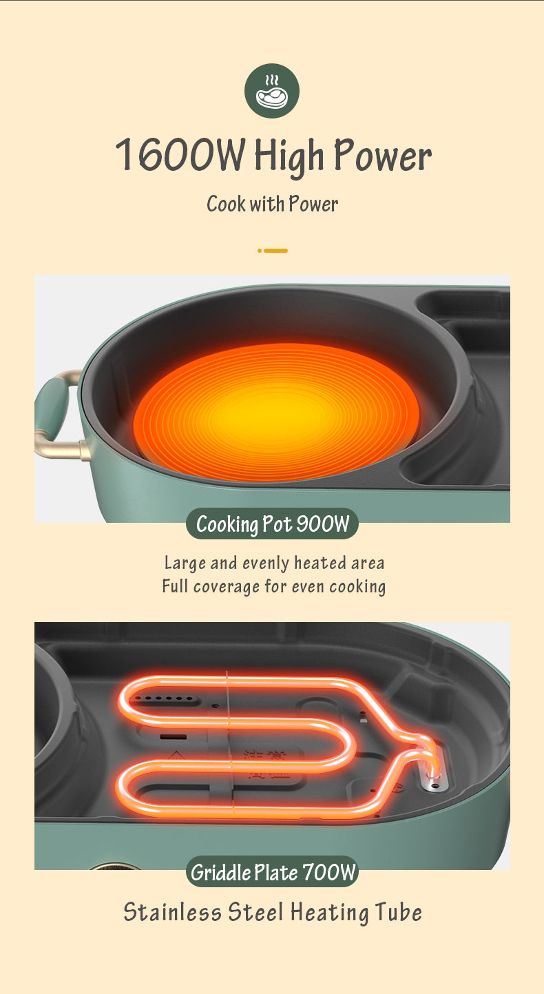 BEAR Multi-functional 2-in-1 Cooking Hot Pot And Griddle Barbecue Machine DKL-C15L1 15