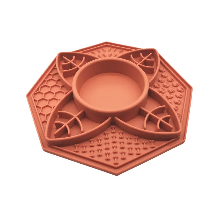 Flower Mandala Slow Feeder Lick Mat Bowl - Terracotta 1