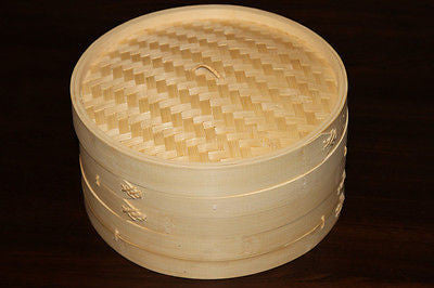 12 Inch Brand New Bamboo Steamer Set-2 Steamer Baskets With 1 Lid 3