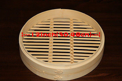 12 Inch Brand New Bamboo Steamer Set-2 Steamer Baskets With 1 Lid 4