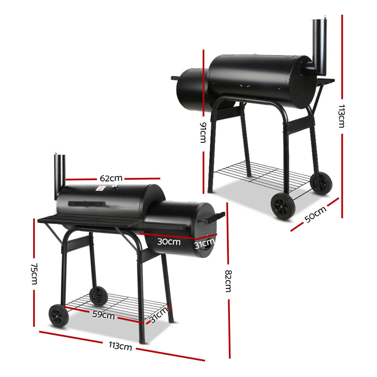 2 in1 BBQ Smoker Charcoal Grill Roaster Portable Offset Outdoor Camping Barbecue 3
