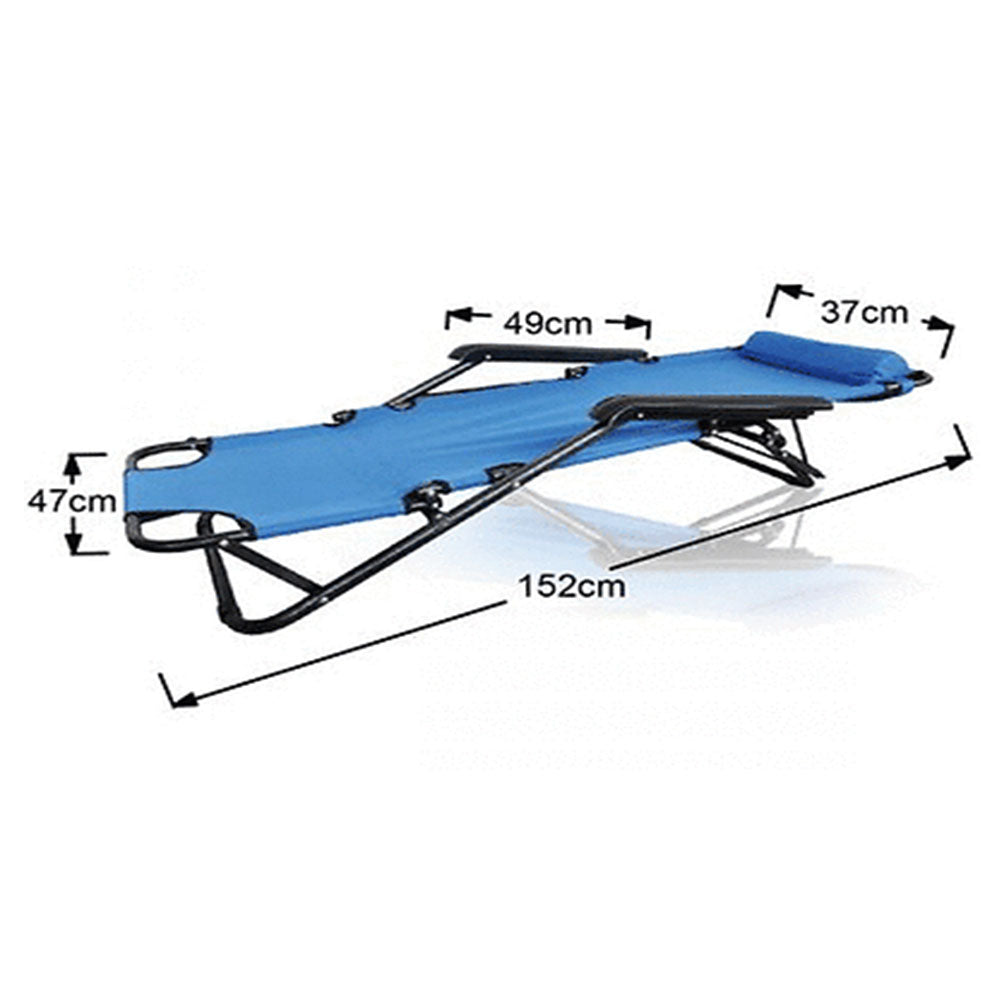 Reclining Sun Beach Deck Lounge Chair Outdoor Folding Camping Fishing Arm Rest - blue 3