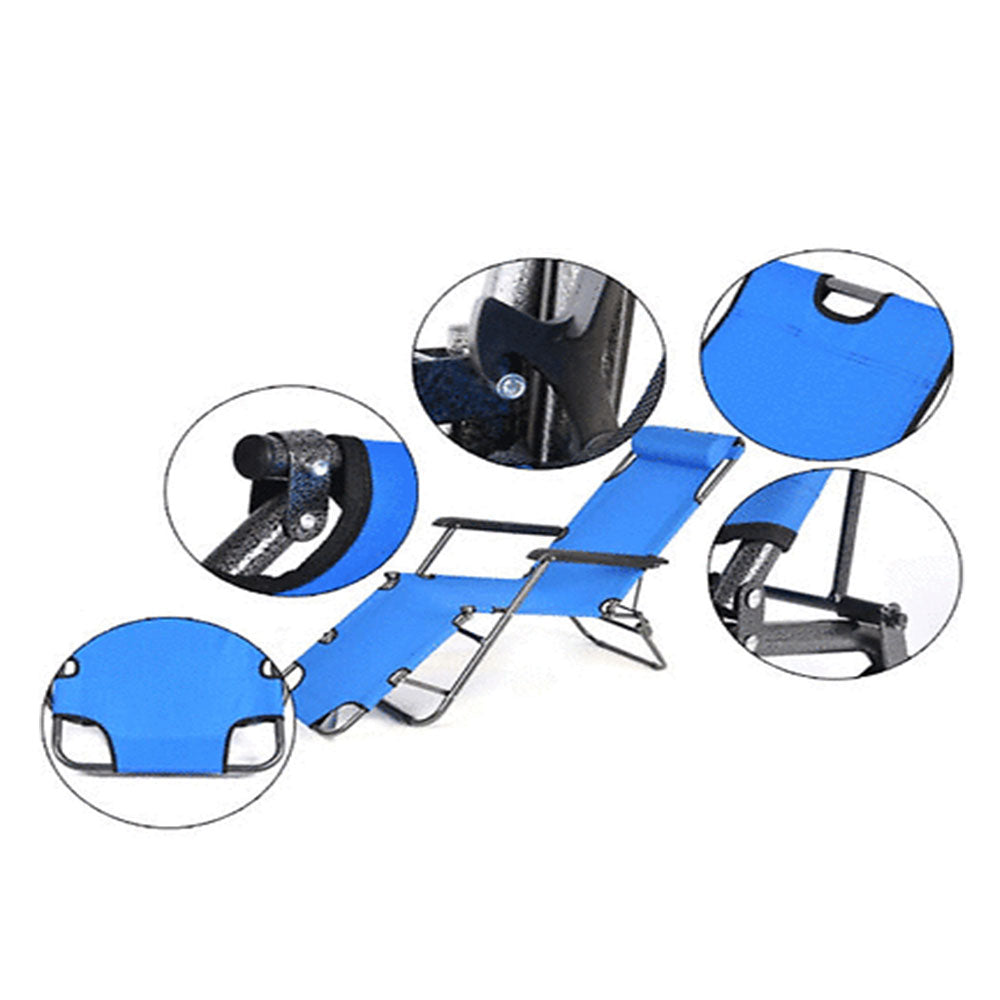 Reclining Sun Beach Deck Lounge Chair Outdoor Folding Camping Fishing Arm Rest - blue 4