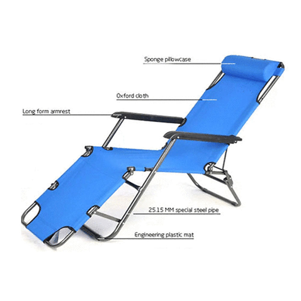 Reclining Sun Beach Deck Lounge Chair Outdoor Folding Camping Fishing Arm Rest - blue 5