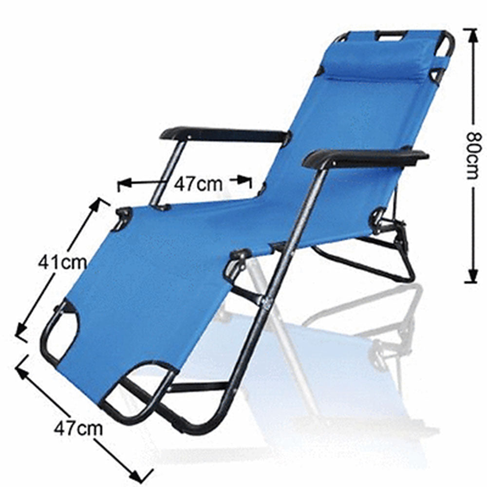 Reclining Sun Beach Deck Lounge Chair Outdoor Folding Camping Fishing Arm Rest - blue 7