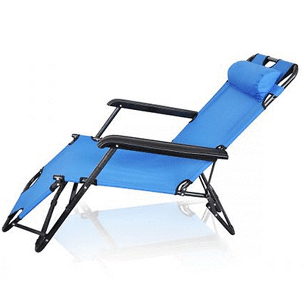 Reclining Sun Beach Deck Lounge Chair Outdoor Folding Camping Fishing Arm Rest - blue 8