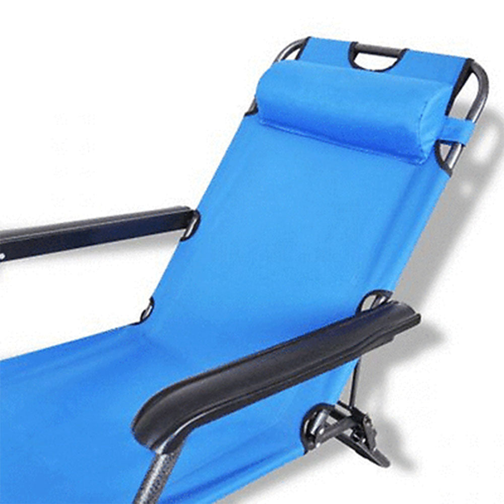 Reclining Sun Beach Deck Lounge Chair Outdoor Folding Camping Fishing Arm Rest - blue 9