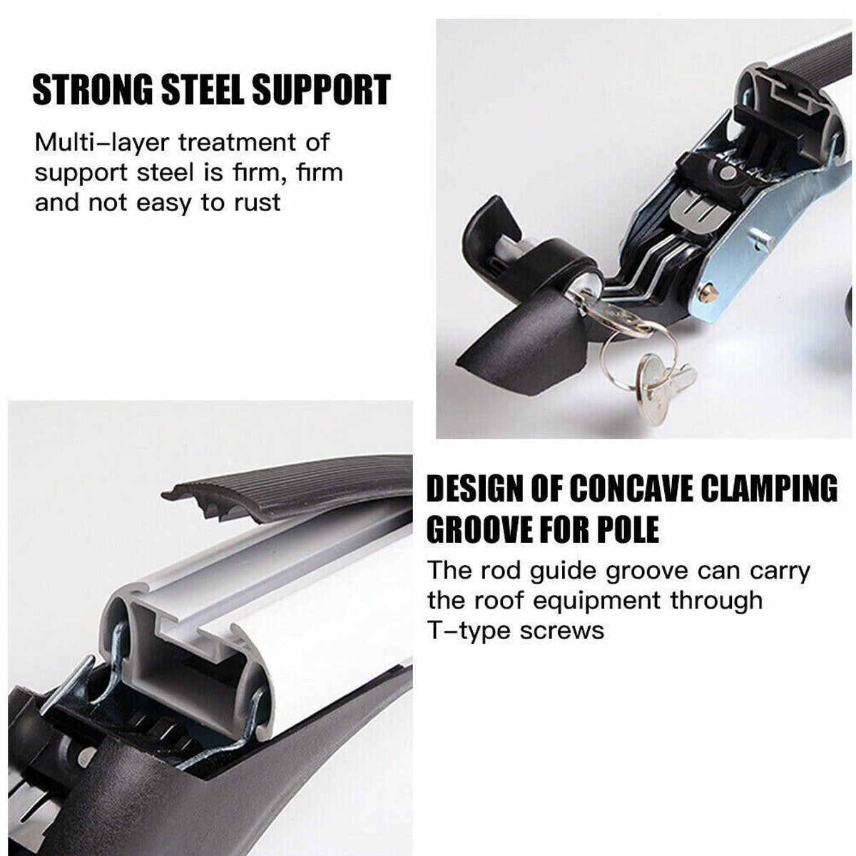 115cm Universal Car Roof Racks Carrier Adjustable Cross Bars Aluminium Alloy Lockable 3