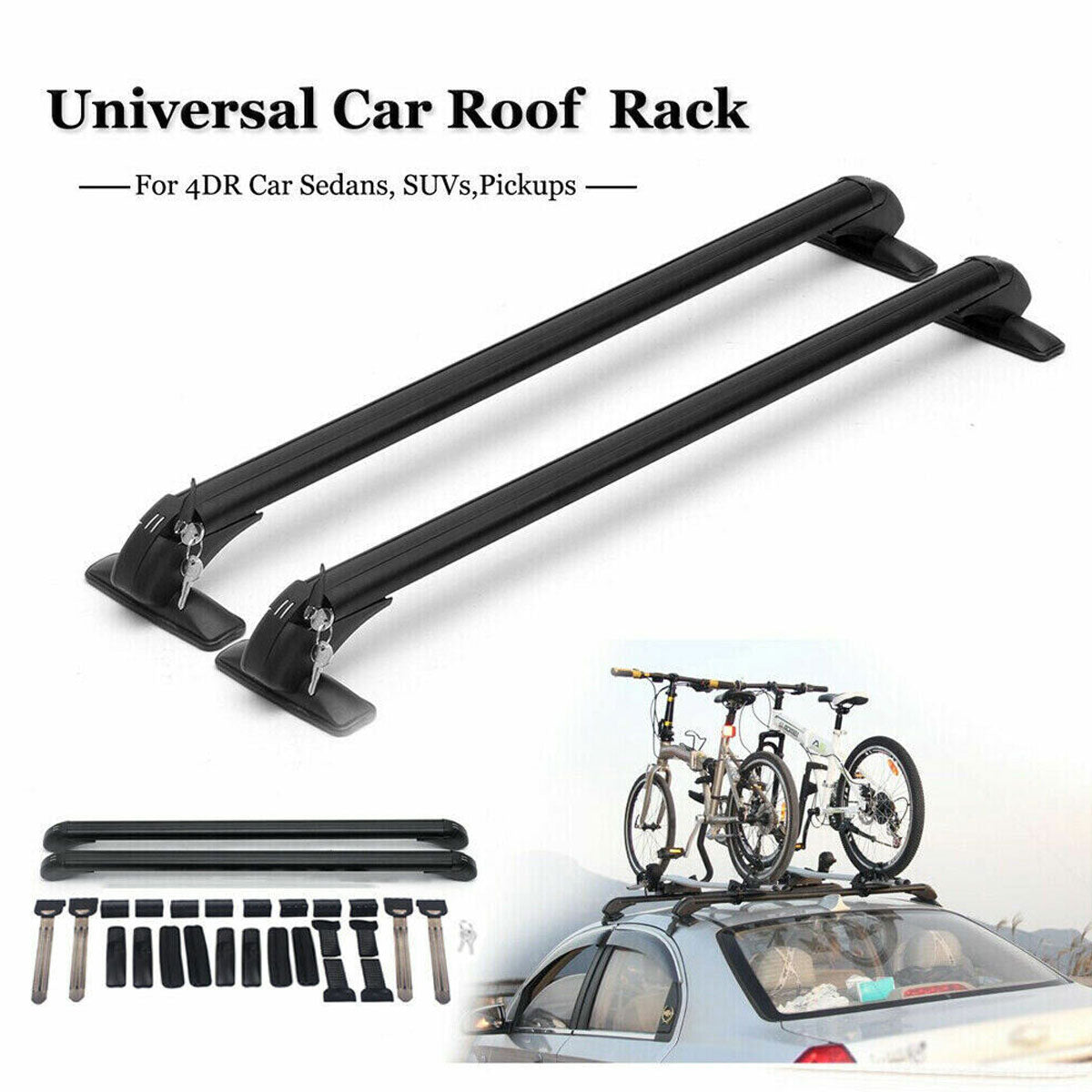 115cm Universal Car Roof Racks Carrier Adjustable Cross Bars Aluminium Alloy Lockable 12