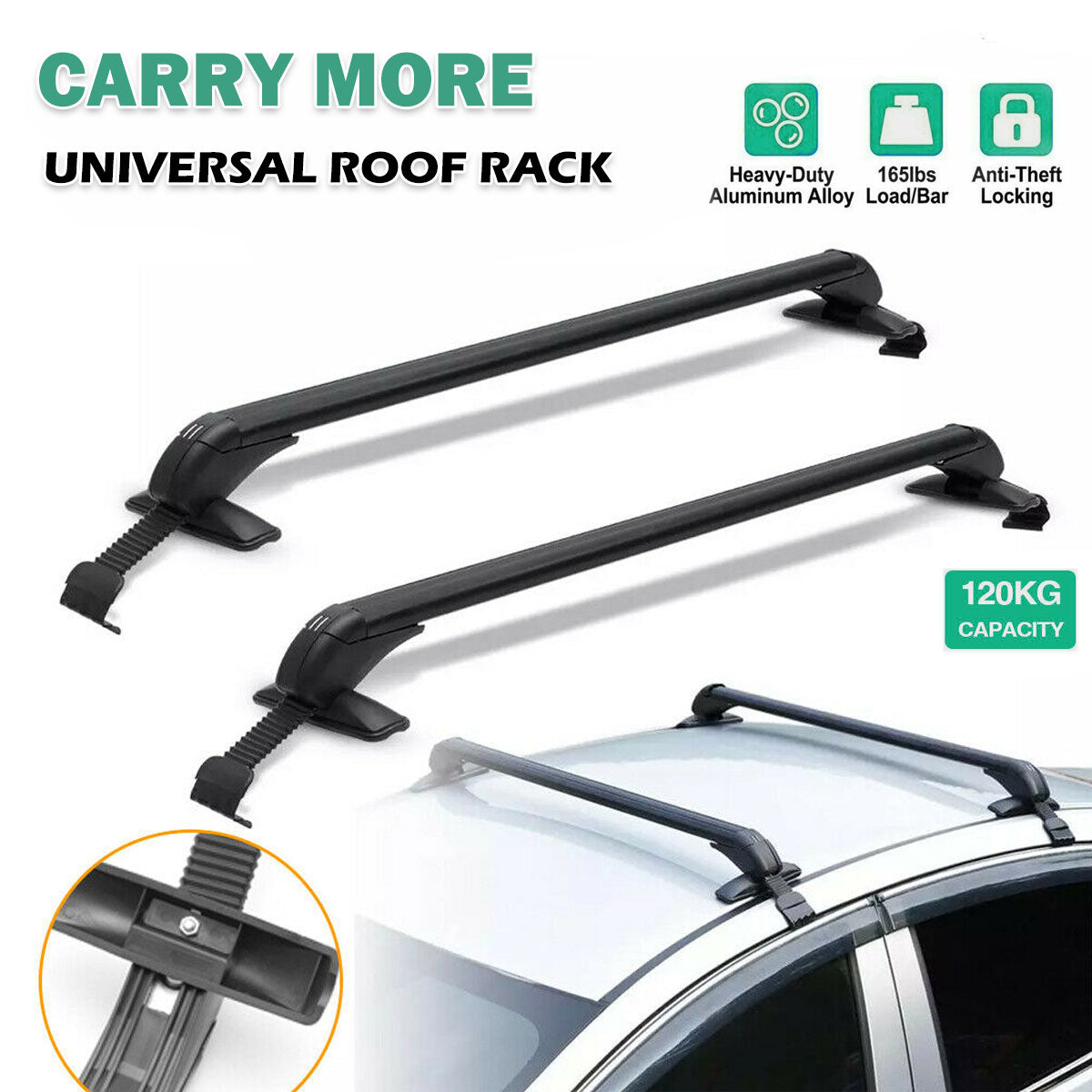 115cm Universal Car Roof Racks Carrier Adjustable Cross Bars Aluminium Alloy Lockable 13