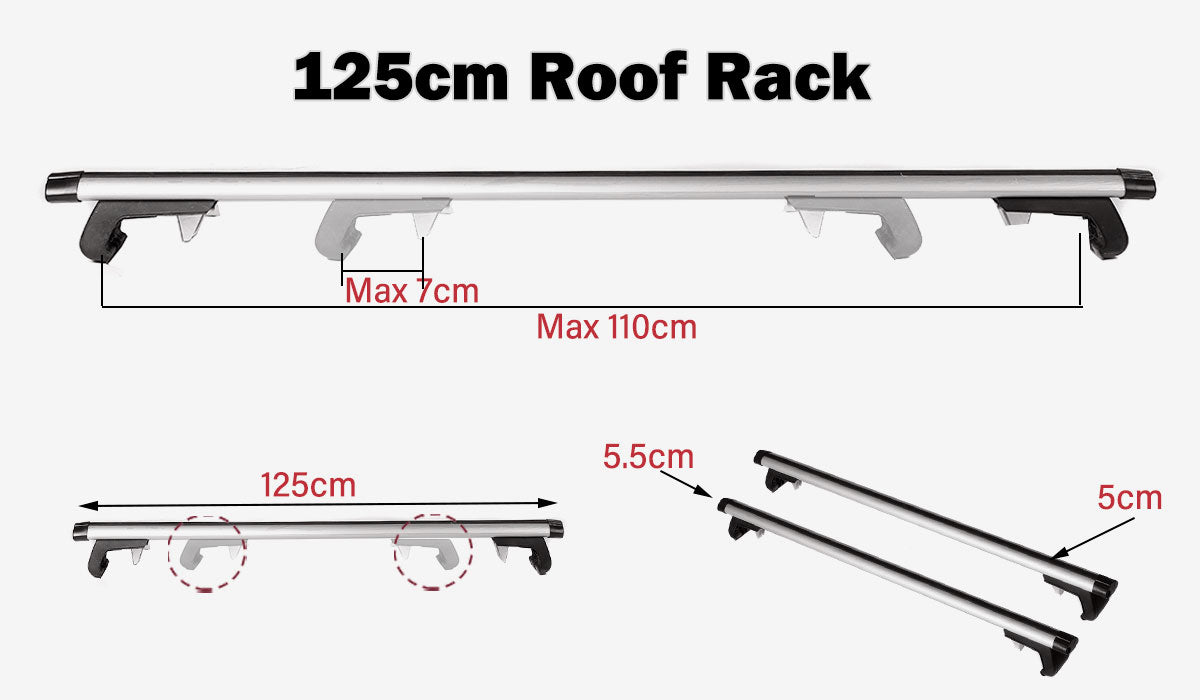 125CM Universal Adjustable Aluminum Alloy Car Roof Rack Cross Bars Carrier Lock 6