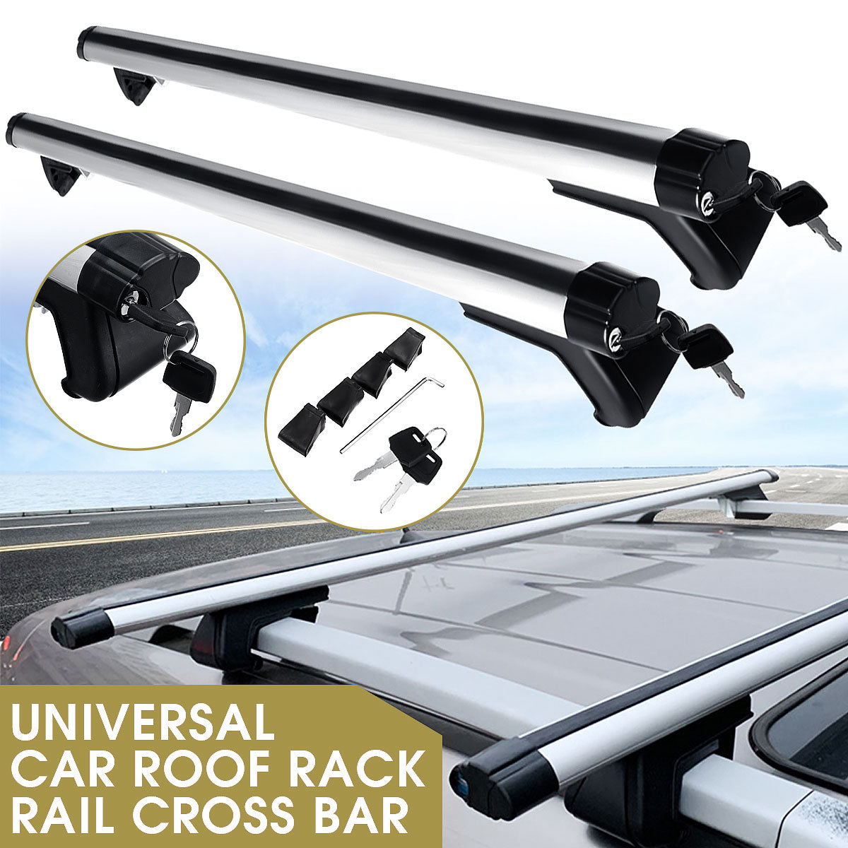 135CM Universal Adjustable Aluminum Alloy Car Roof Rack Cross Bars Carrier Lock 4