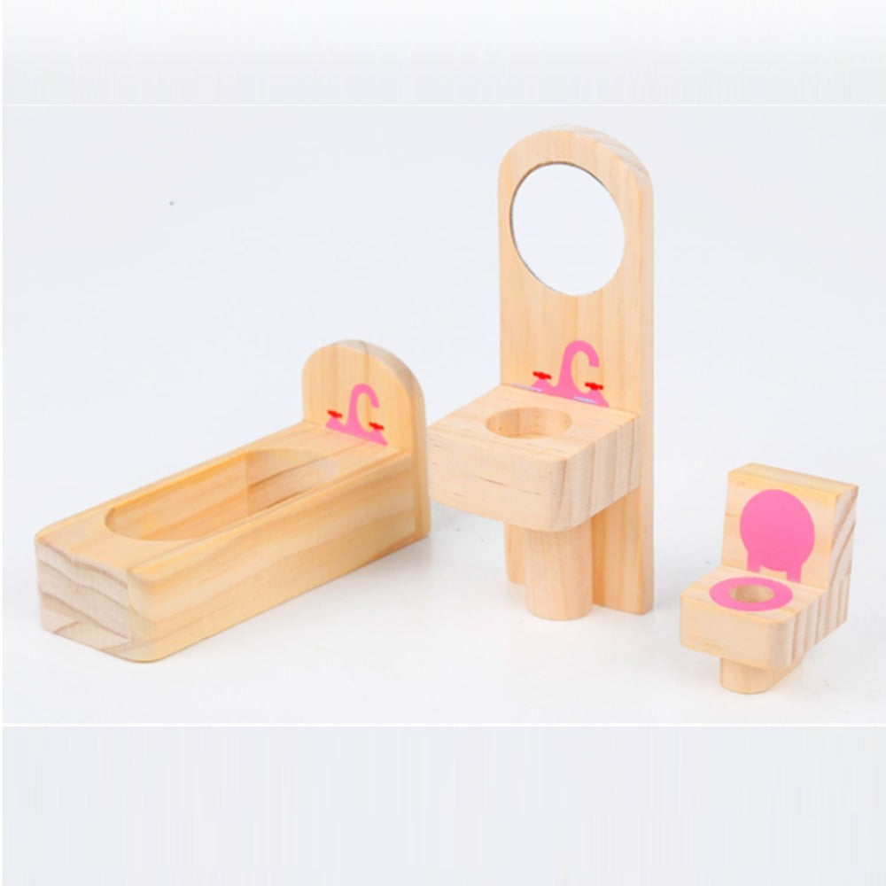 Wooden DIY Dolls Doll House 3 Level Kids Pretend Play Toys Full Furniture Set 4