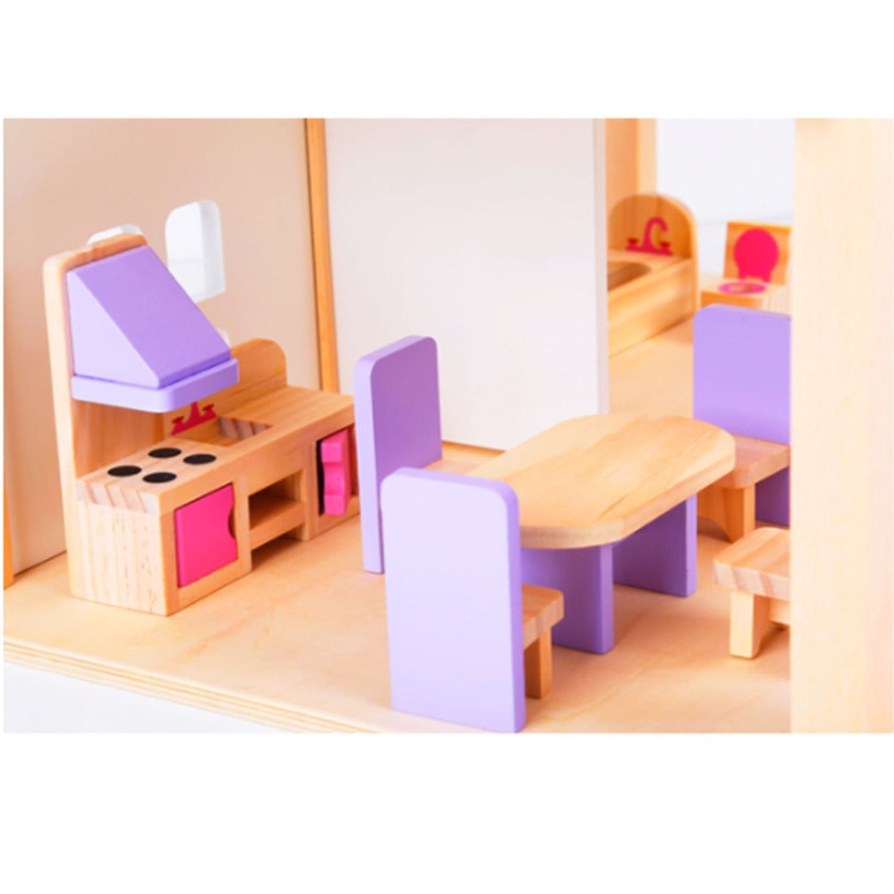 Wooden DIY Dolls Doll House 3 Level Kids Pretend Play Toys Full Furniture Set 5