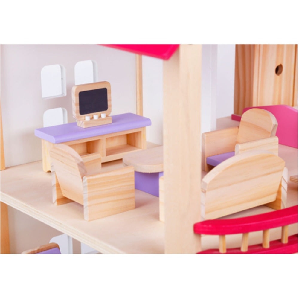 Wooden DIY Dolls Doll House 3 Level Kids Pretend Play Toys Full Furniture Set 6