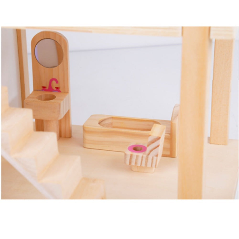 Wooden DIY Dolls Doll House 3 Level Kids Pretend Play Toys Full Furniture Set 7