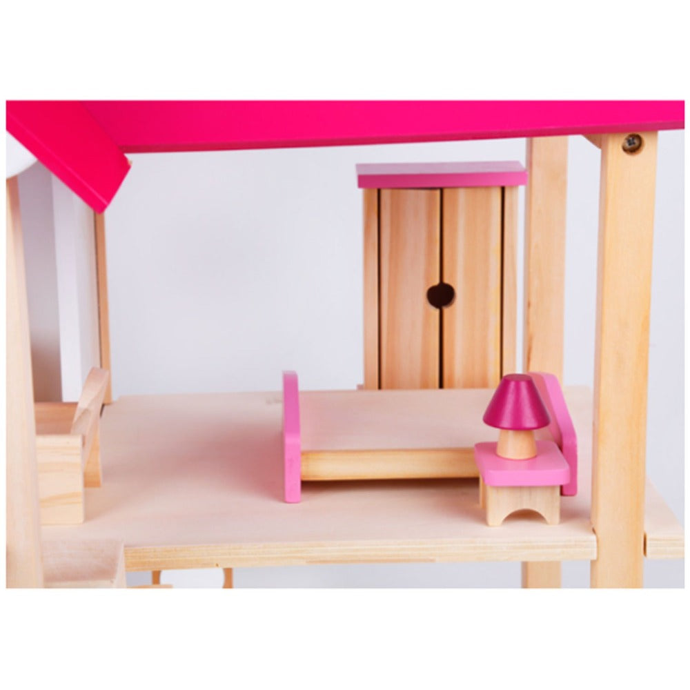 Wooden DIY Dolls Doll House 3 Level Kids Pretend Play Toys Full Furniture Set 8