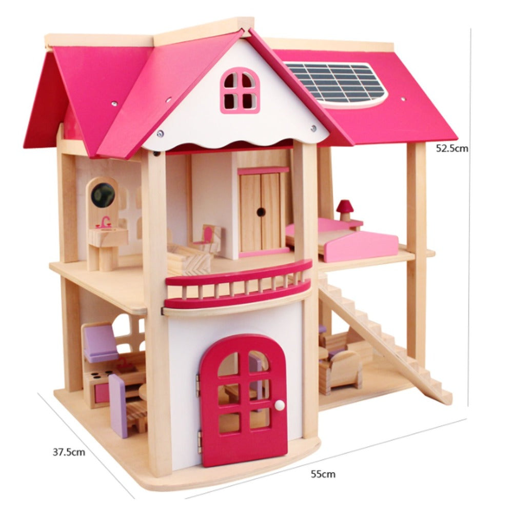 Wooden DIY Dolls Doll House 3 Level Kids Pretend Play Toys Full Furniture Set 9