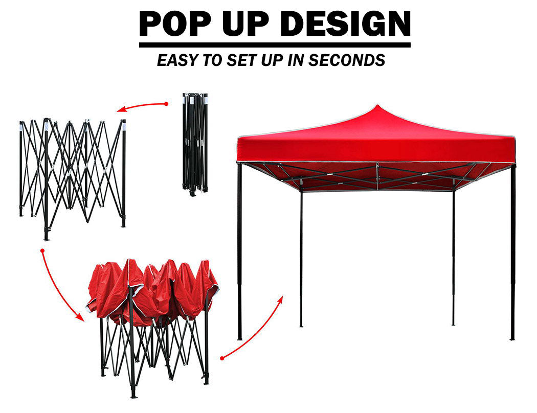 3x3m Pop Up Gazebo Outdoor Tent Folding Marquee Party Camping Market Canopy - red 5