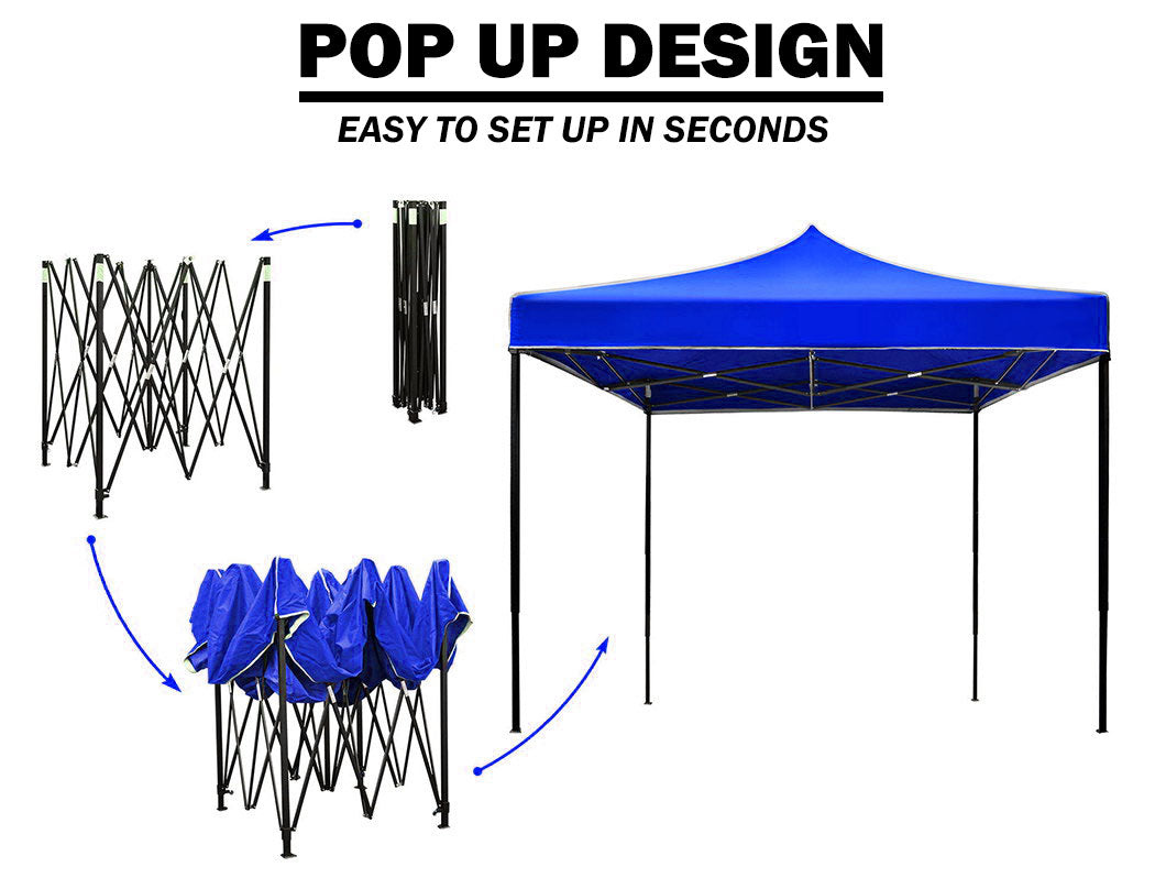 3x3m Pop Up Gazebo Outdoor Tent Folding Marquee Party Camping Market Canopy w/ Side Wall - blue 4