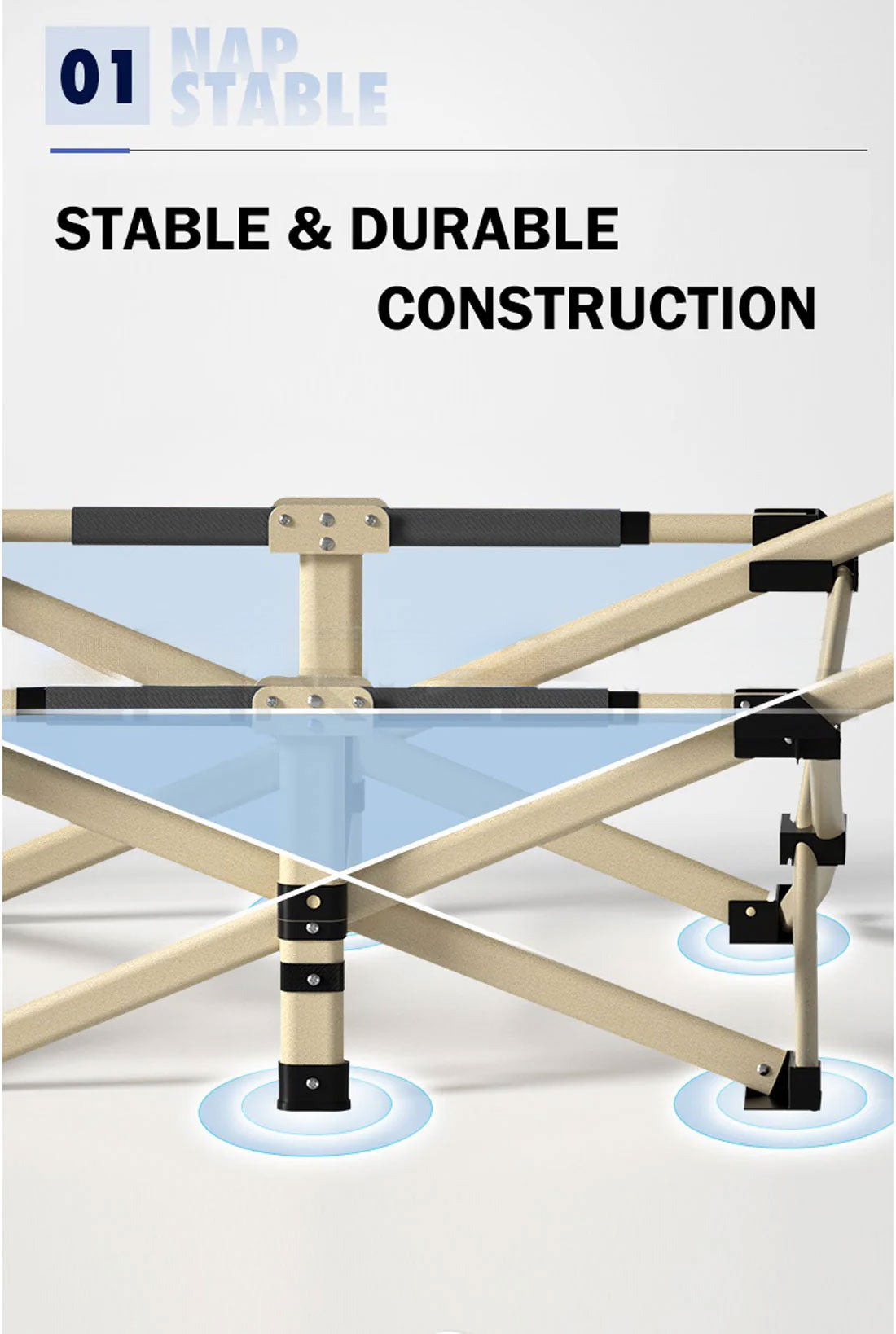 Camping Portable Stretcher Single Foldable Folding Bed Mattress Recliner Mat - grey 3