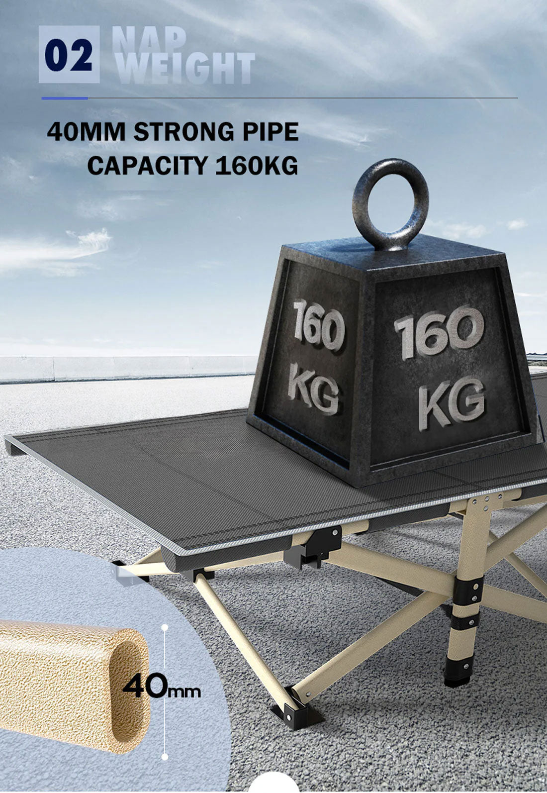 Camping Portable Stretcher Single Foldable Folding Bed Mattress Recliner Mat - grey 4