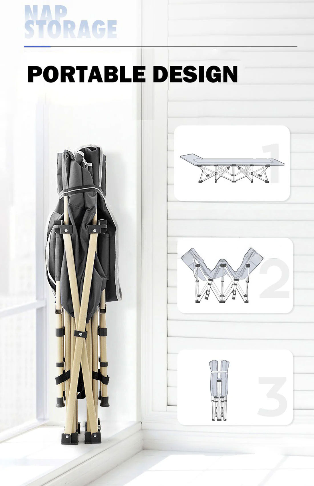 Camping Portable Stretcher Single Foldable Folding Bed Mattress Recliner Mat - grey 8