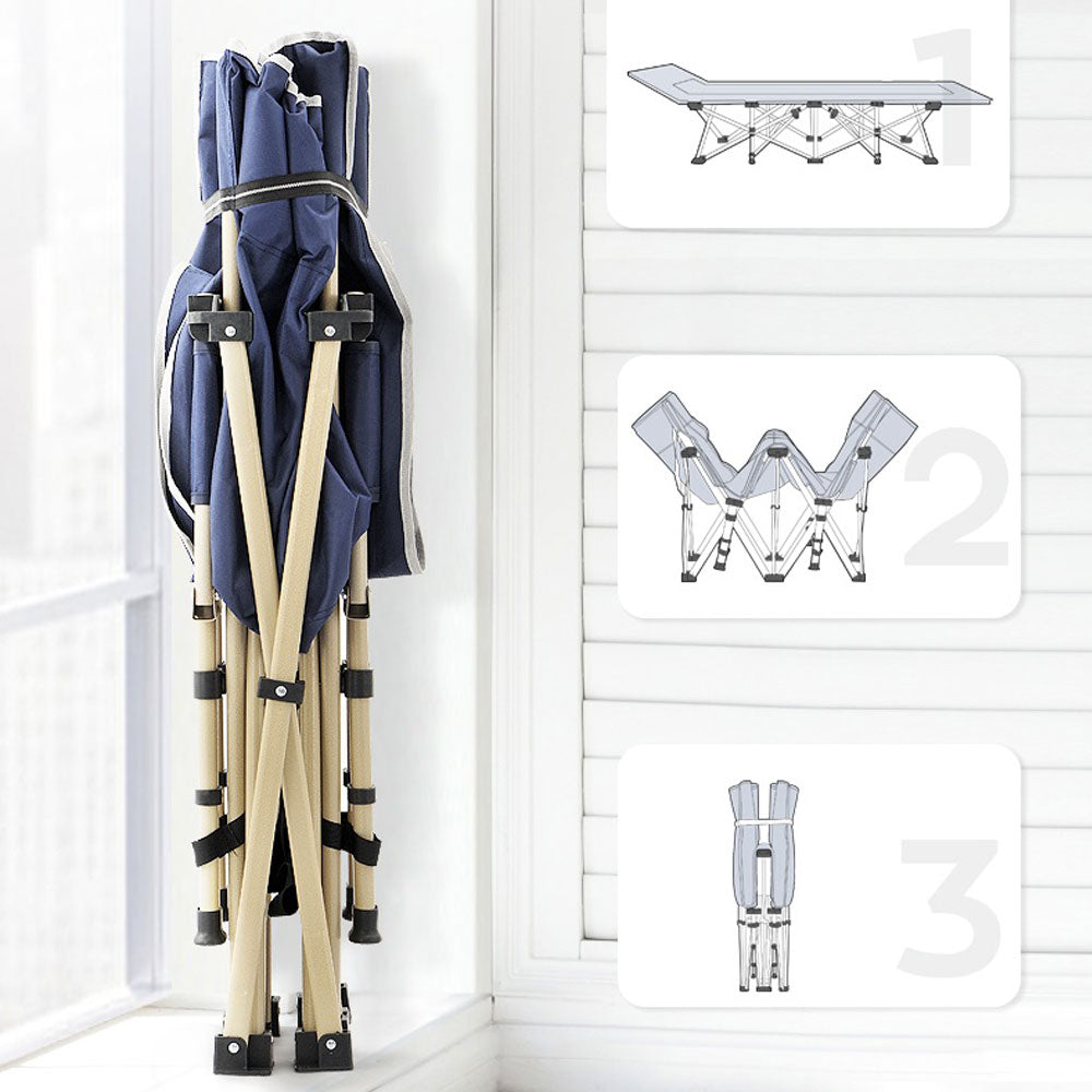 Camping Portable Stretcher Single Foldable Folding Bed Recliner Mat - navy 7