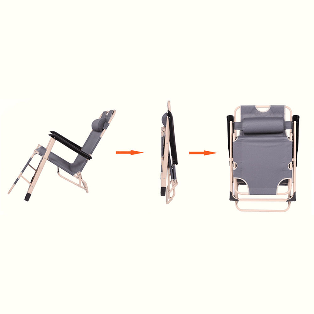 Reclining Sun Beach Deck Lounge Chair Outdoor Folding Camping Fishing Arm Rest - grey 10