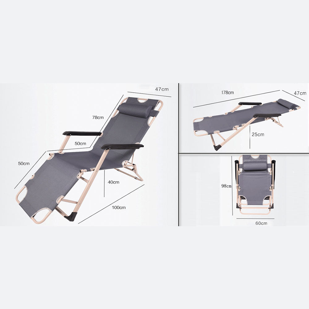 Reclining Sun Beach Deck Lounge Chair Outdoor Folding Camping Fishing Arm Rest - grey 11