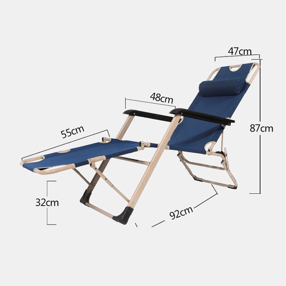Reclining Sun Beach Deck Lounge Chair Outdoor Folding Camping Fishing Arm Rest - navy 7