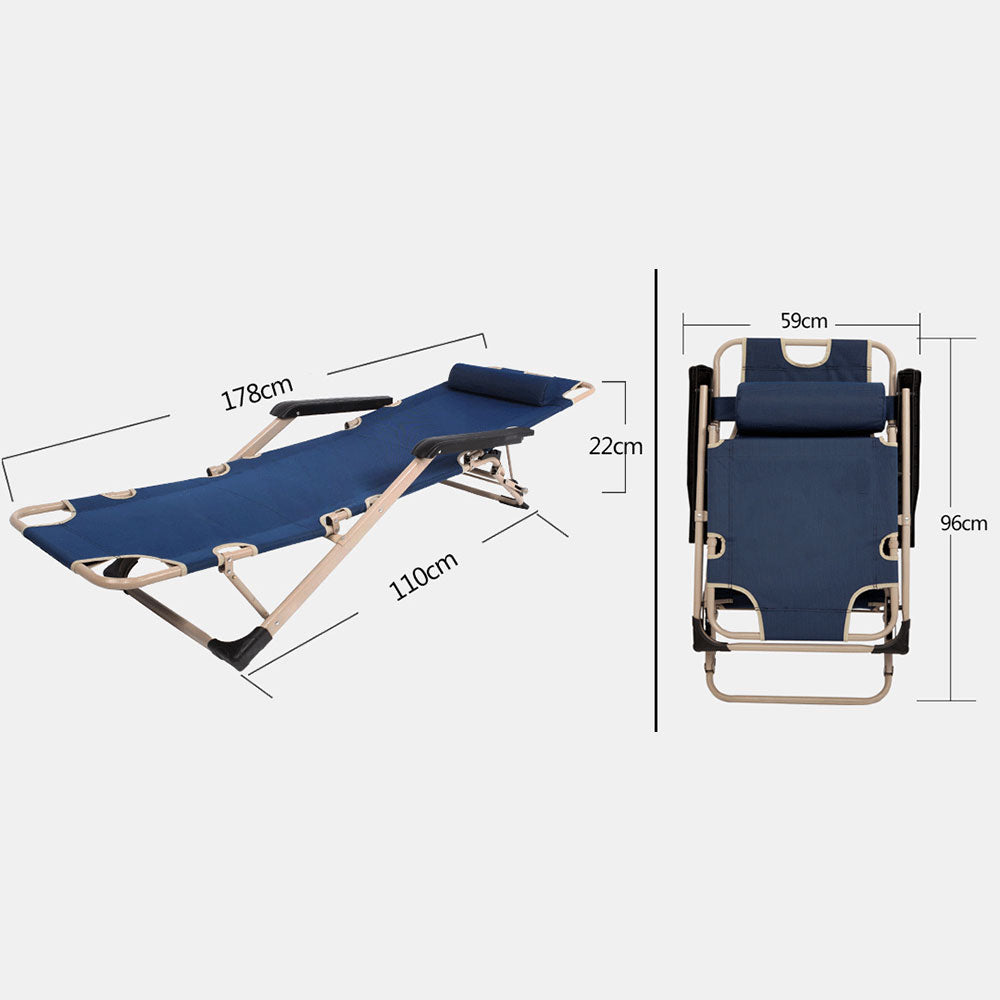 Reclining Sun Beach Deck Lounge Chair Outdoor Folding Camping Fishing Arm Rest - navy 8