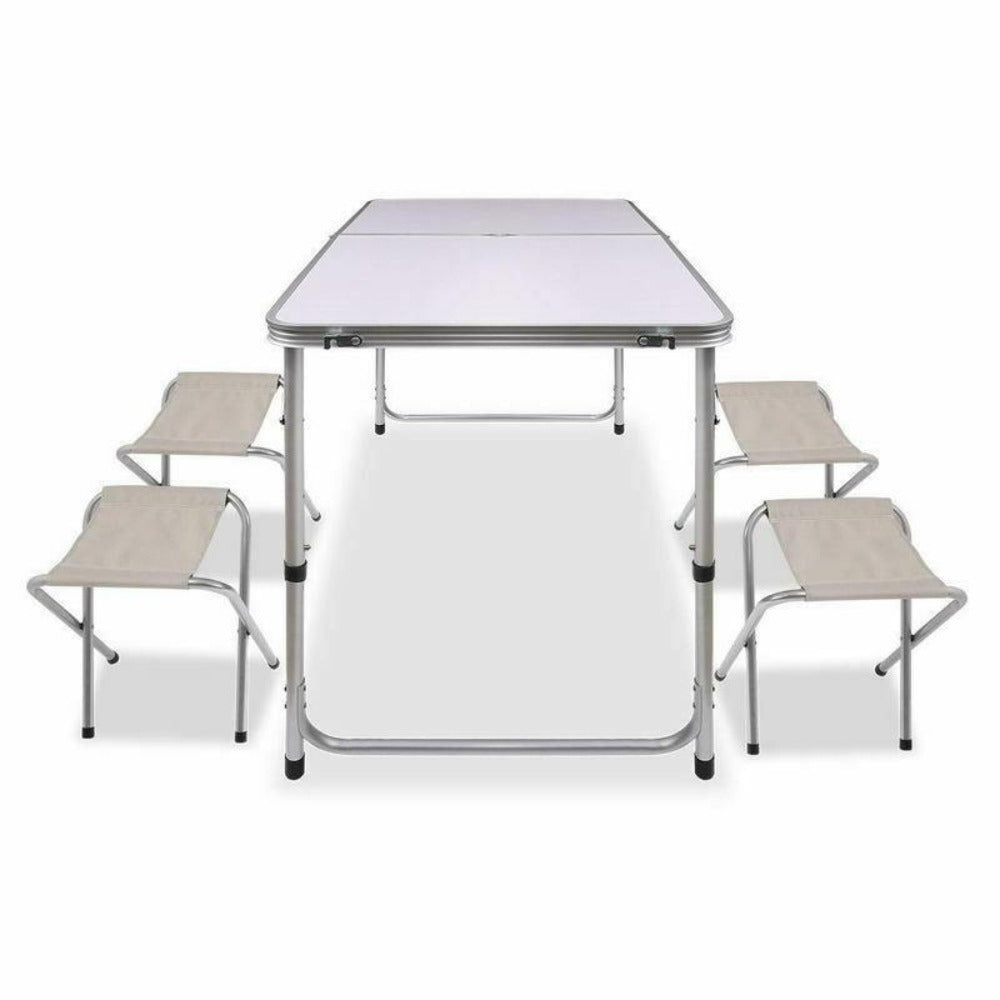 Portable Folding Picnic Camping Set BBQ Party Aluminium Table 4 Foldable Chairs 6